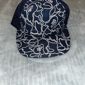 A Bathing Ape Neon Camo Trucker Hat Cap Adjustable Navy Blue Camo